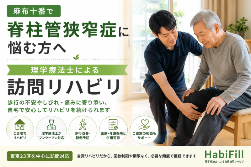 麻布十番で脊柱管狭窄症に悩む方へ｜理学療法士による訪問リハビリ｜HabiFill